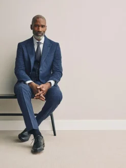 Next Slim Fit Tollegno Linen Blend Check Suit Jacket^ Blue Suits