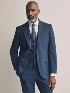 Next Slim Fit Tollegno Linen Blend Check Suit Jacket^ Blue Suits