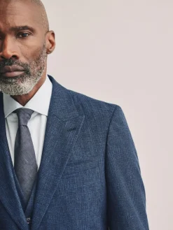 Next Slim Fit Tollegno Linen Blend Check Suit Jacket^ Blue Suits