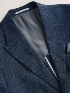 Next Slim Fit Tollegno Linen Blend Check Suit Jacket^ Blue Suits