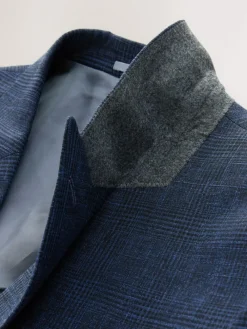Next Slim Fit Tollegno Linen Blend Check Suit Jacket^ Blue Suits