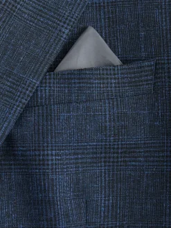 Next Slim Fit Tollegno Linen Blend Check Suit Jacket^ Blue Suits