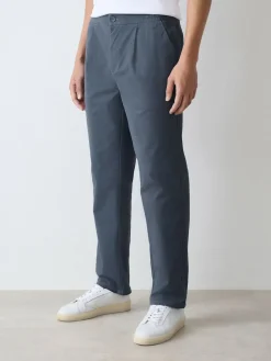 New Next Straight Fit Pleated Stretch Chinos Trousers With Elasticated Waist Blue