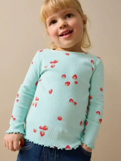 Best Next Blue Strawberry Rib Long Sleeve T-Shirt (3mths-7yrs)