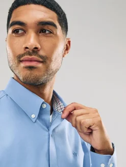 Next Blue Stretch Oxford Long Sleeve Shirt^ Shirts