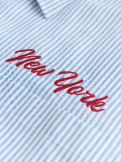 Outlet Next Blue Stripe Embroidered New York Short Sleeve Shirt