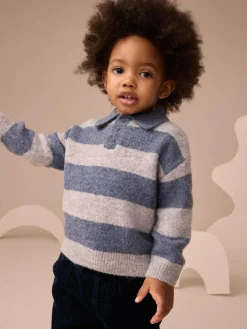 Next Stripe Knitted Rugby Polo Shirt (3mths-7yrs)^BOY Tops|Tops