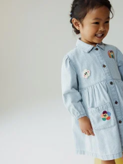 Best Next Long Sleeve Cotton Dress (3mths-8yrs) Blue Stripe