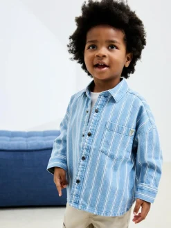 Next Blue Stripe Long Sleeve Denim Shirt (3mths-7yrs)^BOY Suits & Vest|Shirts