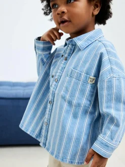 Next Blue Stripe Long Sleeve Denim Shirt (3mths-7yrs)^BOY Suits & Vest|Shirts