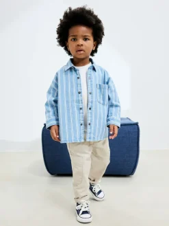 Next Blue Stripe Long Sleeve Denim Shirt (3mths-7yrs)^BOY Suits & Vest|Shirts