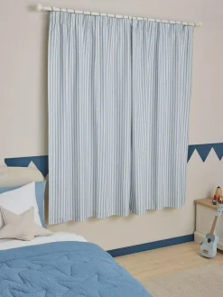Next Pencil Pleat Blackout Curtains Blue Stripe