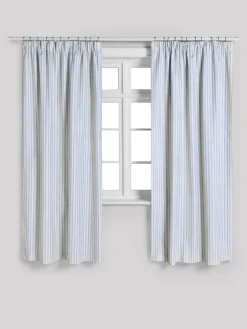 Next Pencil Pleat Blackout Curtains Blue Stripe