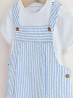 New Next Woven Dungaree and Bodysuit Baby Set (0mths-2yrs) Blue Stripe