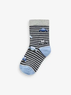 Next Blue Stripes/Transport Cotton Rich Socks 7 Pack^BOY Socks & Tights|Socks & Tights