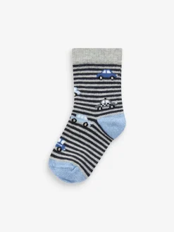 Next Blue Stripes/Transport Cotton Rich Socks 7 Pack^BOY Socks & Tights|Socks & Tights