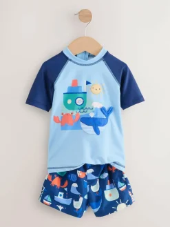 Best Next Blue Sunsafe Rash Vest and Swim Shorts Set (3mths-7yrs)