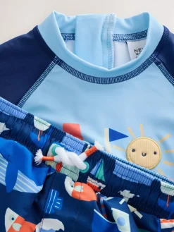 Best Next Blue Sunsafe Rash Vest and Swim Shorts Set (3mths-7yrs)