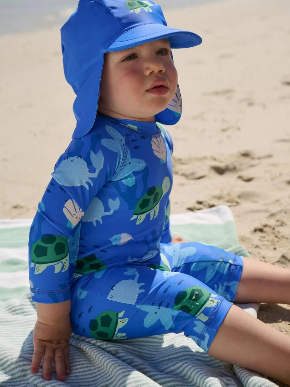 Online Next Sunsafe Swimsuit and Hat Set (3mths-7yrs) Blue