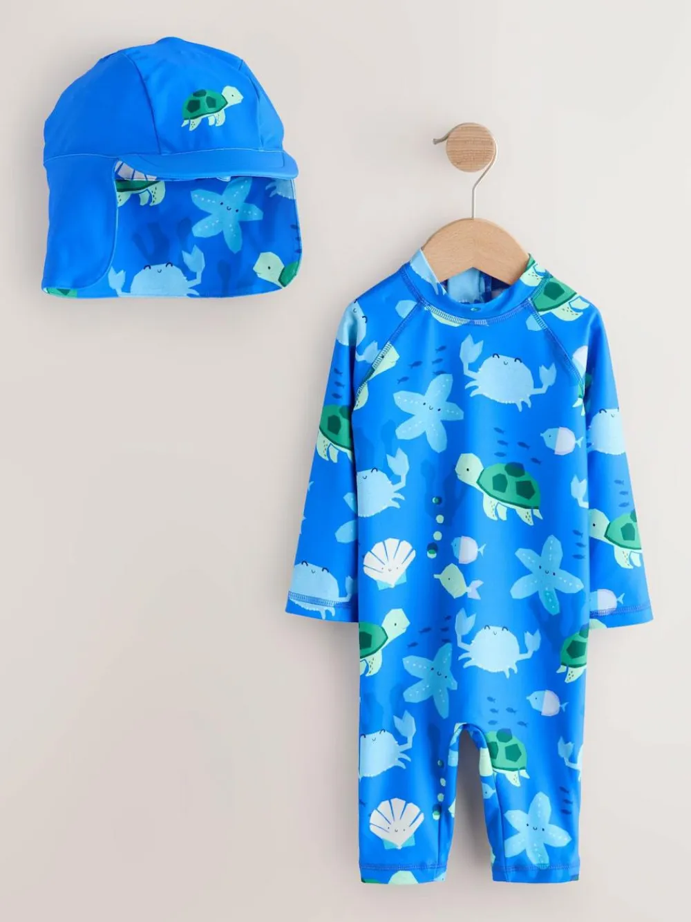 Online Next Sunsafe Swimsuit and Hat Set (3mths-7yrs) Blue