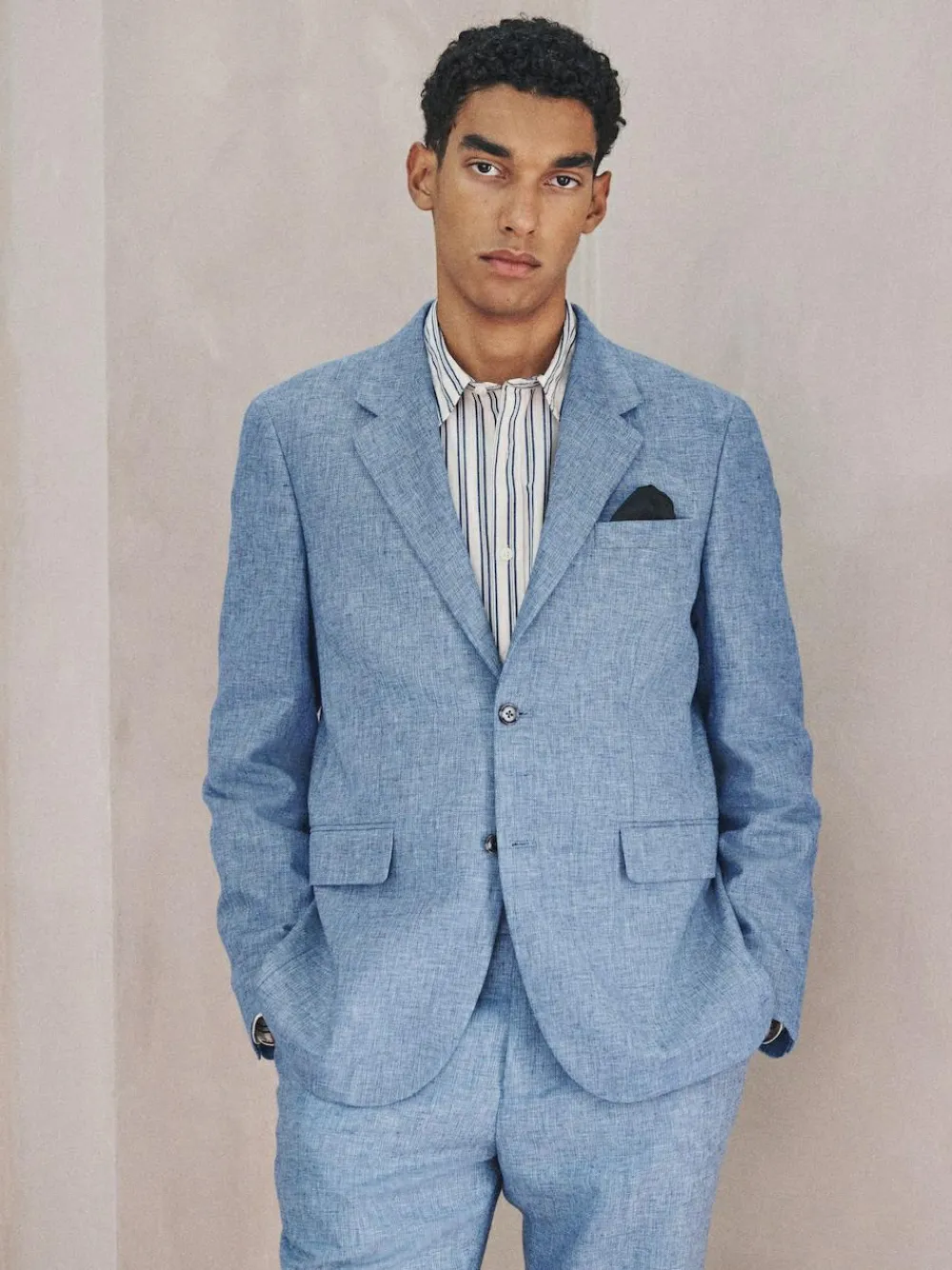Next Tailored Fit Linen Blend Texture Suit Jacket^ Blue Suits