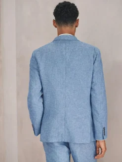 Next Tailored Fit Linen Blend Texture Suit Jacket^ Blue Suits