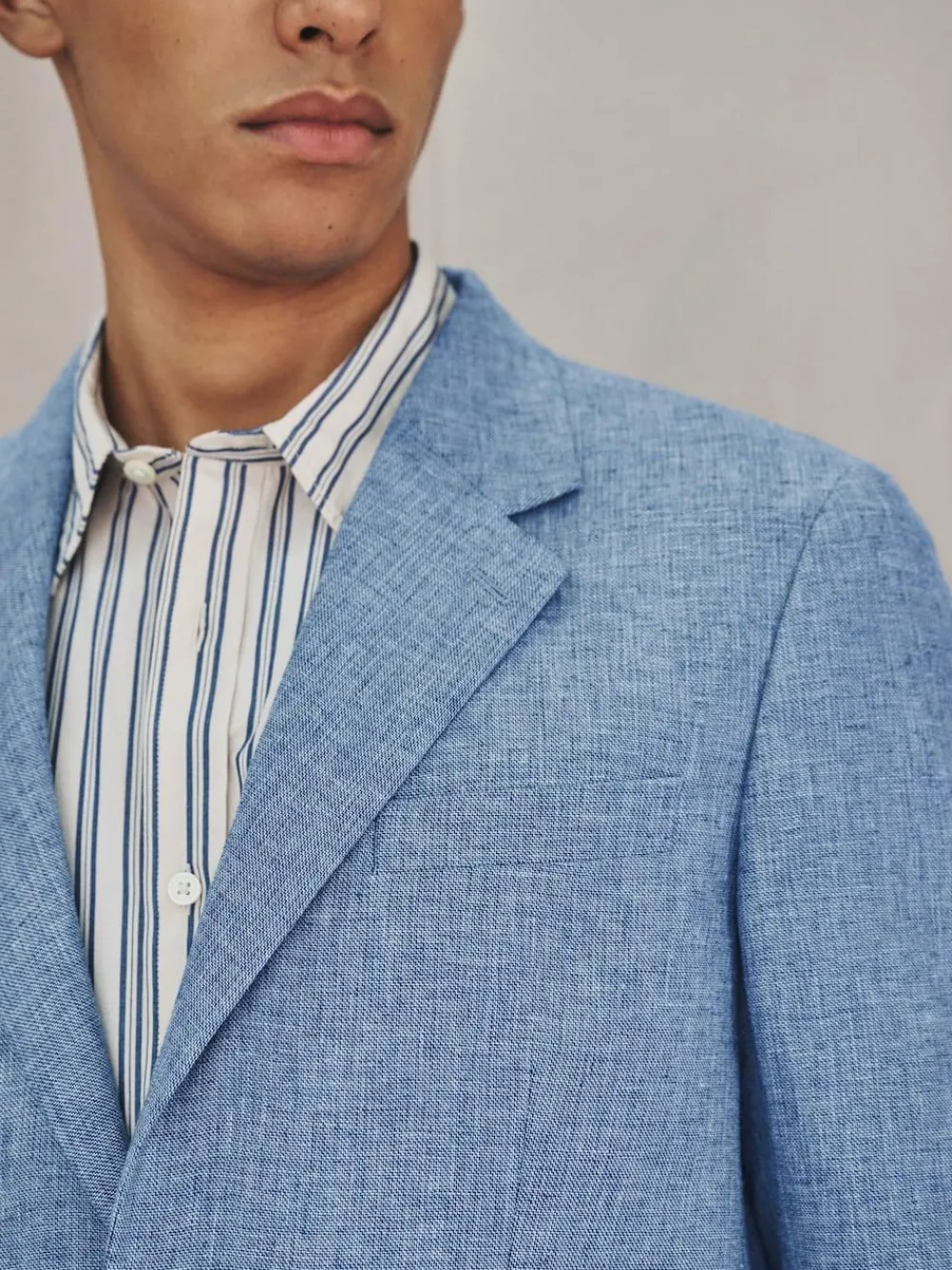 Next Tailored Fit Linen Blend Texture Suit Jacket^ Blue Suits