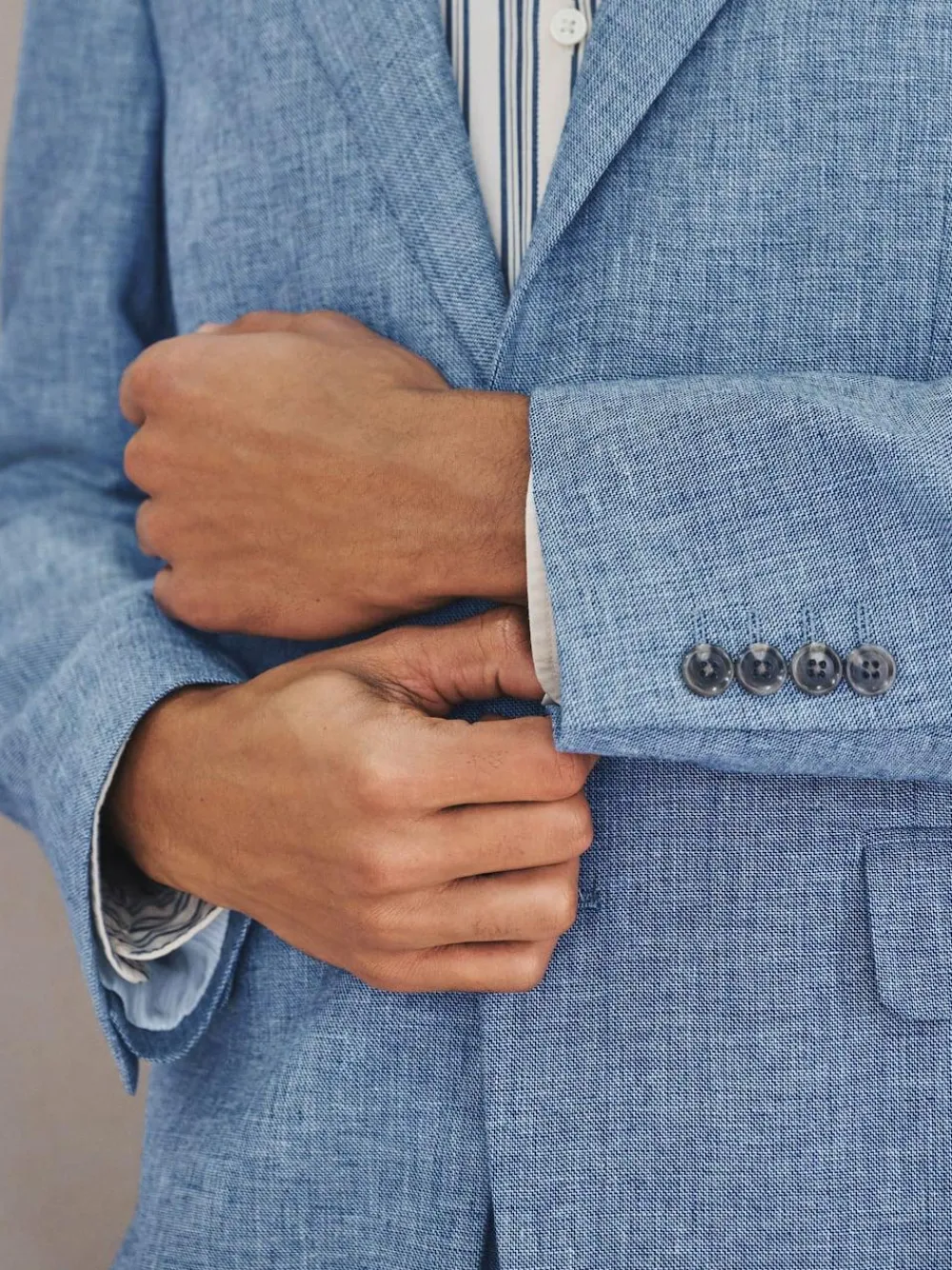 Next Tailored Fit Linen Blend Texture Suit Jacket^ Blue Suits