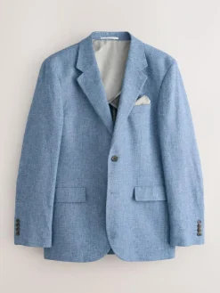 Next Tailored Fit Linen Blend Texture Suit Jacket^ Blue Suits