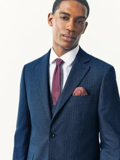 Discount Next Tailored Fit Textured Wool Blend Suit Jacket Blue