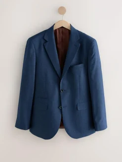 Discount Next Tailored Fit Textured Wool Blend Suit Jacket Blue