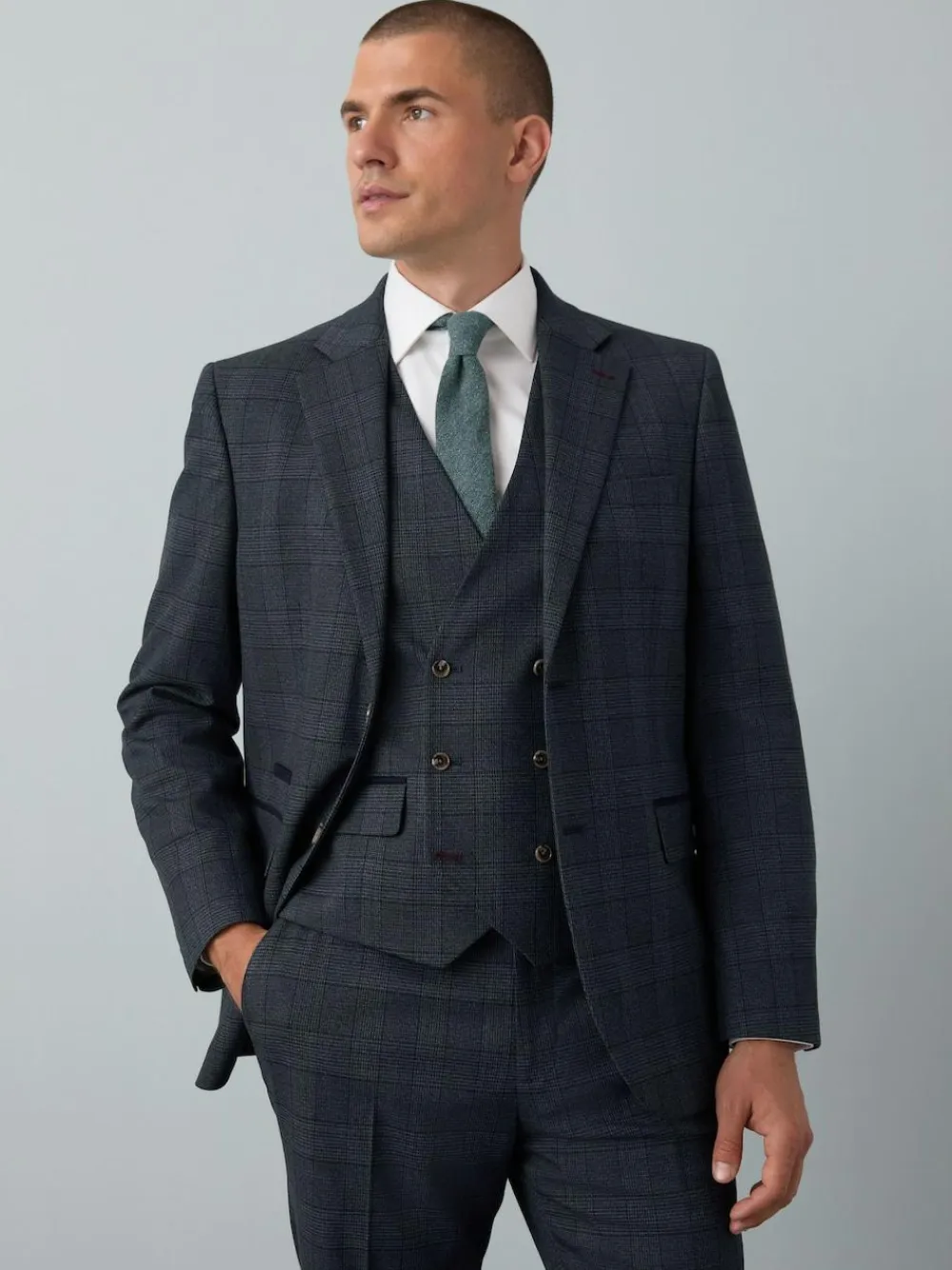Next Blue Tailored Fit Trimmed Check Suit Jacket^ Blue Suits