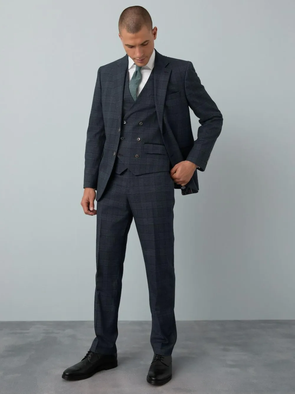 Next Blue Tailored Fit Trimmed Check Suit Jacket^ Blue Suits