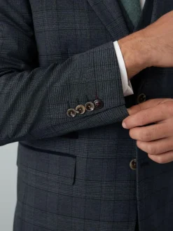 Next Blue Tailored Fit Trimmed Check Suit Jacket^ Blue Suits