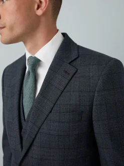 Next Blue Tailored Fit Trimmed Check Suit Jacket^ Blue Suits