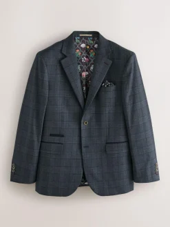Next Blue Tailored Fit Trimmed Check Suit Jacket^ Blue Suits