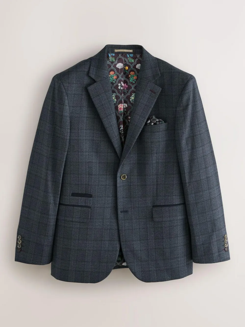 Next Blue Tailored Fit Trimmed Check Suit Jacket^ Blue Suits