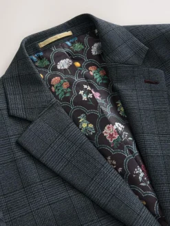 Next Blue Tailored Fit Trimmed Check Suit Jacket^ Blue Suits