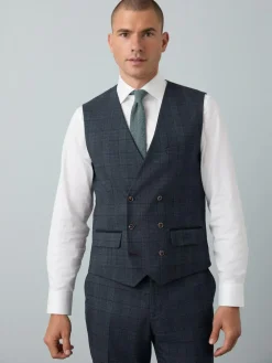 Sale Next Blue Tailored Fit Trimmed Check Suit Waistcoat