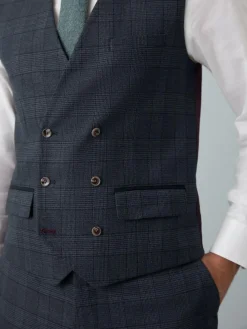 Sale Next Blue Tailored Fit Trimmed Check Suit Waistcoat