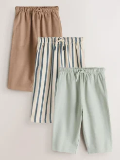 Next Blue Tan And Stripe Textured Wide Leg Joggers 3 Pack (3mths-7yrs)^BOY Sweat Pants|Pants & Leggings