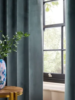 Next Blue Teal Matte Velvet Blackout/Thermal Curtains^ Curtains & Blinds