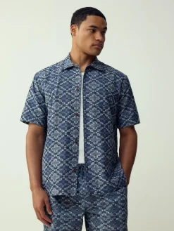 Best Next Blue Textured Navajo Style Short Sleeve Shirt