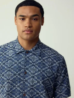 Best Next Blue Textured Navajo Style Short Sleeve Shirt