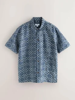 Best Next Blue Textured Navajo Style Short Sleeve Shirt