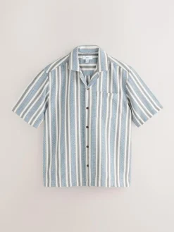 Next Blue Textured Stripe Short Sleeve Shirt^ Shirts