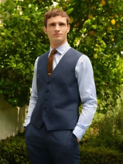 Hot Next Textured Wool Blend Suit Waistcoat Blue