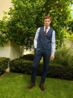 Hot Next Textured Wool Blend Suit Waistcoat Blue