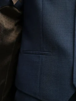 Hot Next Textured Wool Blend Suit Waistcoat Blue