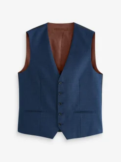 Hot Next Textured Wool Blend Suit Waistcoat Blue